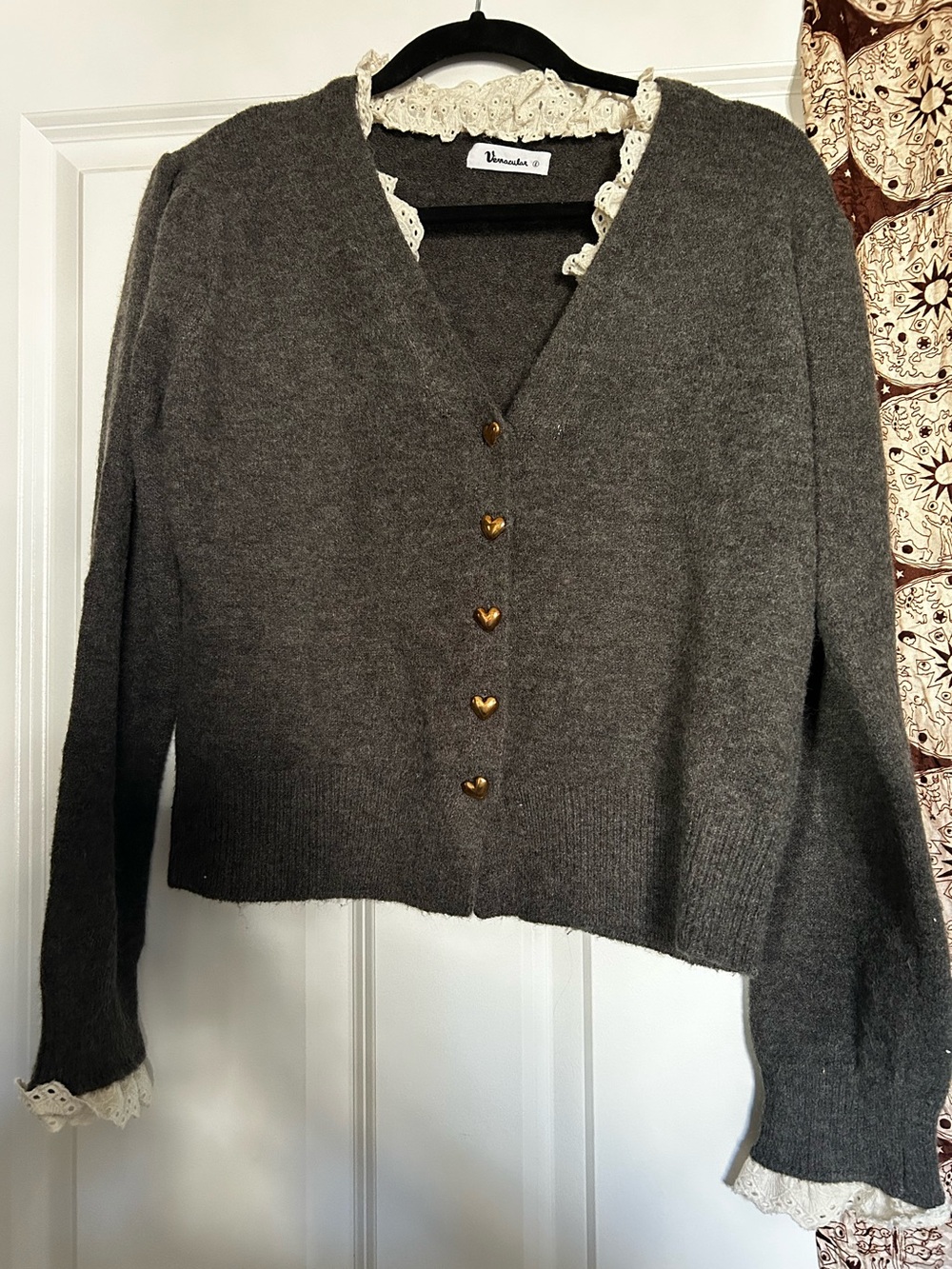 Unmade Dark Gray V-Neck Heart Button Cardigan